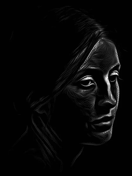 Stipple Portrait Serie Een Gezicht Van Een Jonge Vrouw Traditionele — Stockfoto