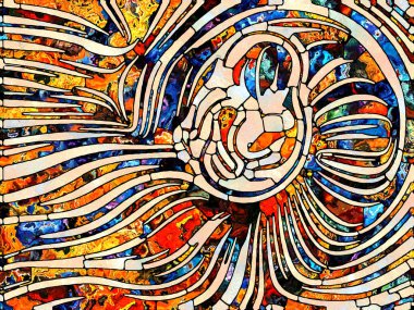 Çok renkli ışık. Lekeli Camlar Birliği serisi. Parçalanma, sanat, şiir ve tasarım birliğinin bir metaforu olarak renk ve doku parçalarından oluşan tasarım