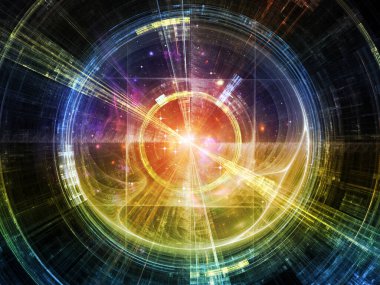 Concentric Teknoloji serisi. Serbest simetrik fraktal yapıların etkileşimi ve bilim ve modern teknoloji üzerine ışık.