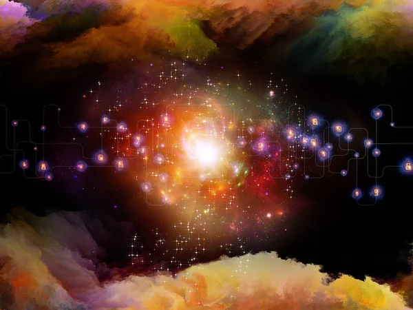 Abstract Composition Fractal Nebula Virtual Network Lights Subject Modern Technology — Stock Photo, Image