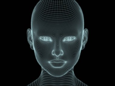 Resim ve tasarım için insan kafası ve yüzünün 3 boyutlu görüntüsü tel örgüsü
