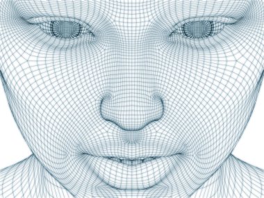 İnsan kafası ve yüzünün üç boyutlu görüntülenmesi illüstrasyon ve tasarım için tel örgüsü olarak kullanılacak