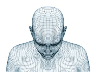 İnsan kafası ve yüzünün üç boyutlu görüntülenmesi illüstrasyon ve tasarım için tel örgüsü olarak kullanılacak
