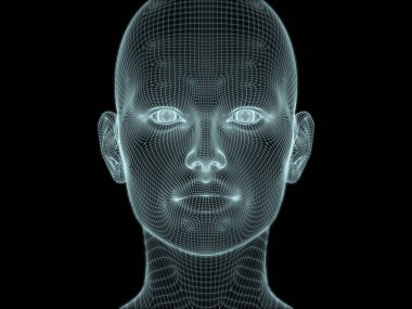 Teknoloji, eğitim ve bilgisayar bilimleri illüstrasyonlarında kullanılmak üzere insan kafasının tel örgüsü içinde 3B görüntüsü