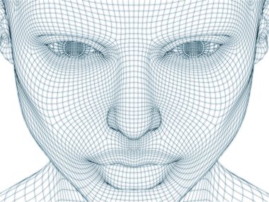 İnsan kafası ve yüzünün üç boyutlu görüntülenmesi illüstrasyon ve tasarım için tel örgüsü olarak kullanılacak