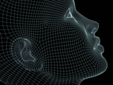 İnsan kafasının teknoloji, eğitim ve bilgisayar bilimleri illüstrasyonlarında kullanılması için tel örgüye dönüştürülmesi