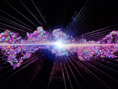 Temel parçacık fiziği, derin uzay, astrofizik, eğitim ve sanal gerçeklik konularındaki fraktal patlama ve atomik yapıların 3 boyutlu çizimi.