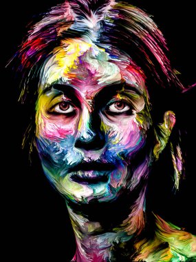 Renkli Kadın serisi. Yaratıcılık, hayal gücü ve sanat konularında soyut desenli genç kadın portresi.