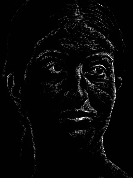 Personality Study series. Stippling Image Technique emphasizes aspects of a character to even greater degree than black and white photography.