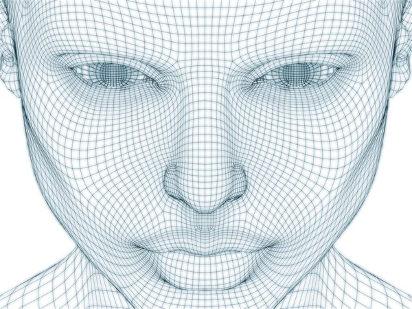 İnsan kafası ve yüzünün üç boyutlu görüntülenmesi illüstrasyon ve tasarım için tel örgüsü olarak kullanılacak