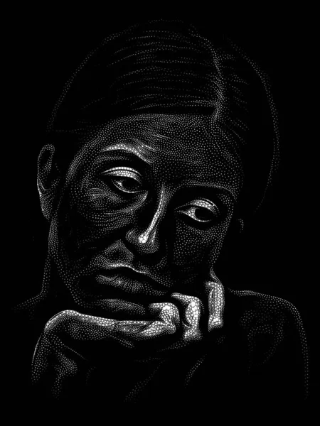 Série Stipple Portrait Estudo Arte Rosto Uma Jovem Mulher Feito — Fotografia de Stock