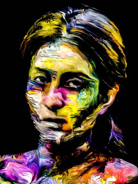Renkli Kadın serisi. Yaratıcılık, hayal gücü ve sanat konularında soyut desenli genç kadın portresi.