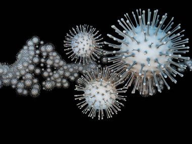 Coronavirus Matematik. Viral Salgın Serisi. Virüs, salgın, enfeksiyon, hastalık ve sağlık konuları için 3 boyutlu Coronavirus parçacıkları ve mikro uzay elementleri