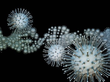 Coronavirus Mikro Dünyası. Viral Salgın Serisi. Coronavirus parçacıkları ve mikro uzay elementlerinin virüs, salgın hastalık, enfeksiyon, hastalık ve sağlık için 3D çizimi