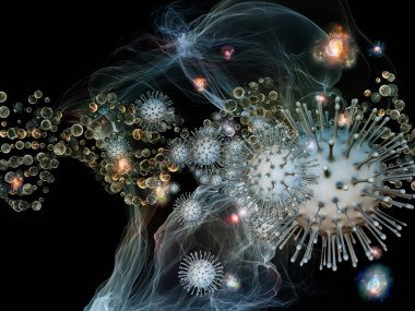Viral enfeksiyon, bağışıklık sistemi, ilaç ve sağlık konularında Coronavirus virüsü parçacığı ve mikro çevre elementlerinin 3 boyutlu oluşturulması