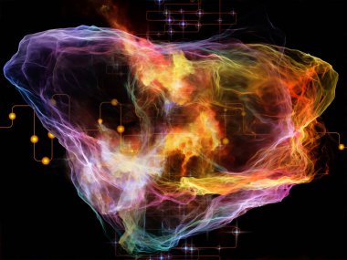 Ağ Tesadüfçülüğü serisi. Modern teknoloji ve bilimsel araştırma konularında organik fraktal geometri, ağ çizgileri ve ışıkların arka planı.