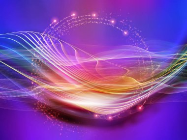 Işık dalgası serisi. Modern teknoloji ve bilim konularında sinüs dalgalarının soyut arkaplanı ve ışıkları.