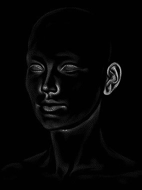 Nokta Hazırlama serisi. Bir insan modelinin 3 boyutlu görüntüleme tekniği noktalama tekniğiyle uygulanır..