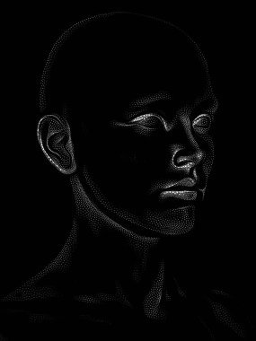 Nokta Hazırlama serisi. Bir insan modelinin 3 boyutlu görüntüleme tekniği noktalama tekniğiyle uygulanır..