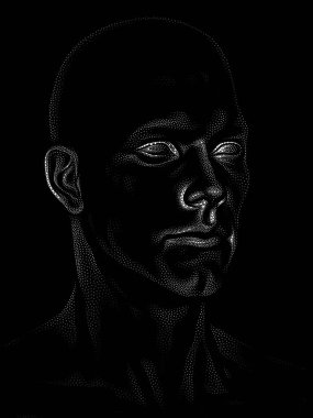 Nokta Hazırlama serisi. Bir insan modelinin 3 boyutlu görüntüleme tekniği noktalama tekniğiyle uygulanır..