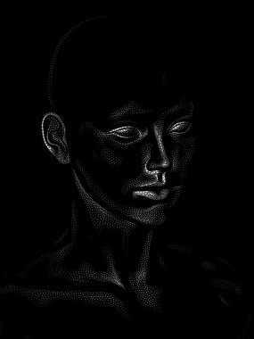 Nokta Hazırlama serisi. Bir insan modelinin 3 boyutlu görüntüleme tekniği noktalama tekniğiyle uygulanır..