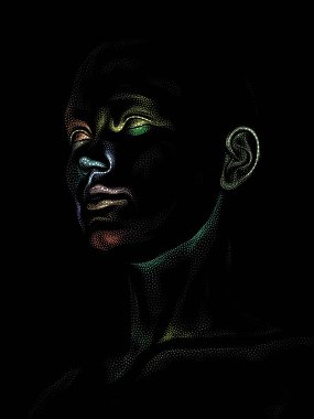 Nokta Hazırlama serisi. Bir insan modelinin 3 boyutlu görüntüleme tekniği noktalama tekniğiyle uygulanır..