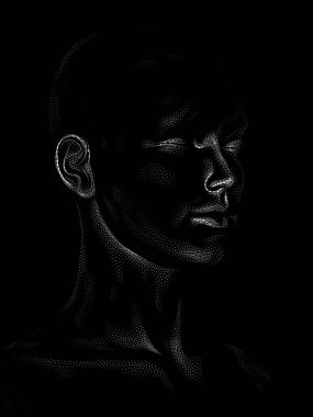 Nokta Hazırlama serisi. Bir insan modelinin 3 boyutlu görüntüleme tekniği noktalama tekniğiyle uygulanır..