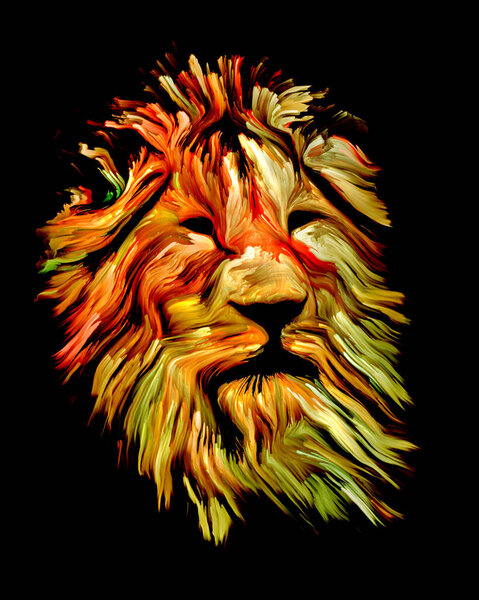 Animal Paint series. Lion's face in colorful paint on subject of imagination, creativity and abstract art.