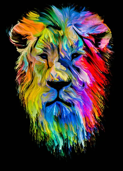 Série Pintura Animal Cabeça Leão Tinta Colorida Sobre Tema Imaginação — Fotografia de Stock