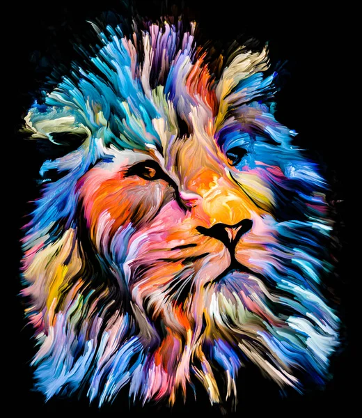 Animal Paint Series Lion Multicolor Portrait Vibrant Paint Subject Imagination — Stock Photo, Image