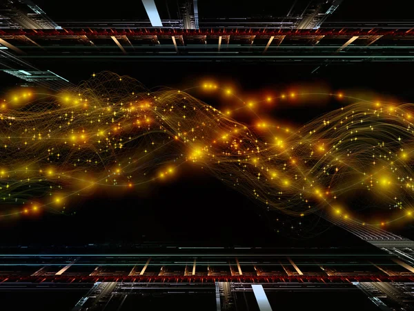 Adatok Űrben Virtuális Hullám Sorozat Vízszintes Szinuszhullámokból Fényrészecskékből Álló Háttér — Stock Fotó
