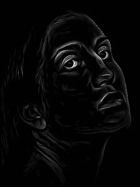 Personality Study Series Face Young Woman Black Background Executed Stippling — Stock Photo, Image