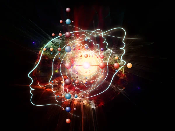 Mind Emergence Serie Interactie Van Moleculaire Structuren Lichten Menselijke Lijnen — Stockfoto