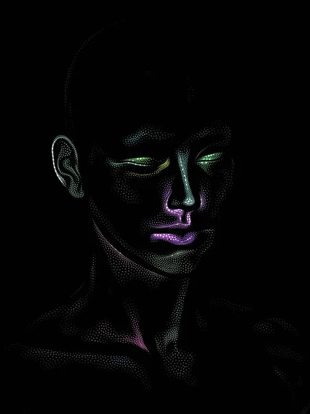 Dot Rendering Series Rendering Human Model Head Executed Stippling Image — Stock Photo, Image