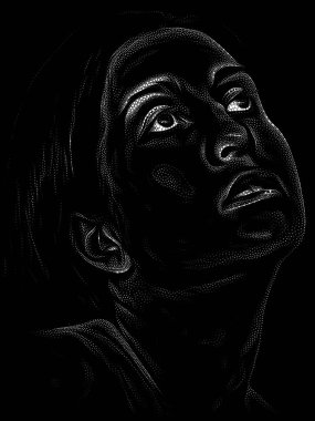 Kişilik Çalışmaları serisi. Noktalama Resim Tekniği, bir karakterin siyah ve beyaz fotoğrafçılıktan bile daha büyük yönlerini vurgular..