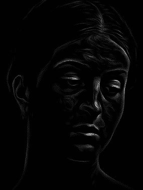 Kişilik Çalışmaları serisi. Noktalama Resim Tekniği, bir karakterin siyah ve beyaz fotoğrafçılıktan bile daha büyük yönlerini vurgular..