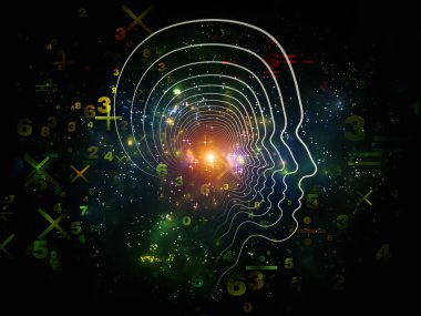 Dönen insan siluetinin arkaplanı ve matematik ve eğitim konularındaki rakamlar