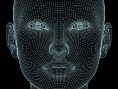Resim ve tasarım için insan kafası ve yüzünün 3 boyutlu görüntüsü tel örgüsü