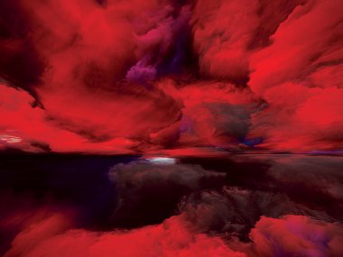 Hayalet Dağları. Gerçekliğe Kaçış dizisi. Manzara resmi, hayal gücü, yaratıcılık ve sanatla kavramsal ilişkili gerçeküstü gün batımı renkleri ve dokularının resmi