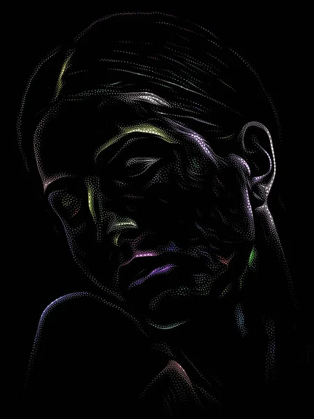 Kişilik Çalışmaları serisi. Sanat, şiir ve tiyatro projelerinde kullanılmak üzere Benekleme Tekniğiyle idam edilen genç bir kadının yüzü.