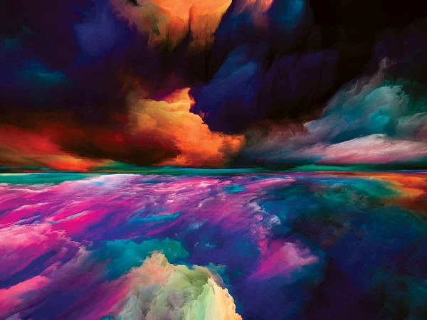 Hayalet Bulutlar. Gerçekliğe Kaçış dizisi. Sahne resmi, hayal gücü, yaratıcılık ve sanat konularında gerçeküstü günbatımı renkleri ve dokularının arkaplan tasarımı