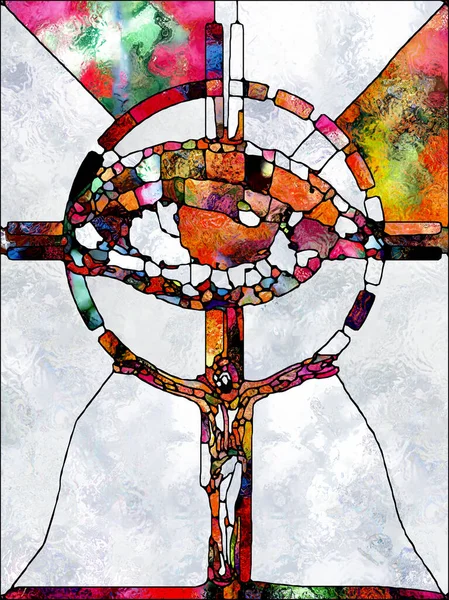Shards Light Cross Stained Glass Series Composition Organic Church Window — Stock Photo, Image