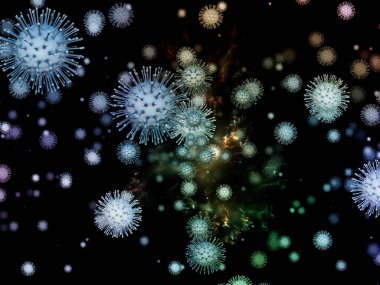 Virüs Mantığı. Viral Salgın Serisi. Virüs, salgın, enfeksiyon, hastalık ve sağlık konularındaki projeler için 3 boyutlu Coronavirus parçacıkları ve mikro uzay elementleri