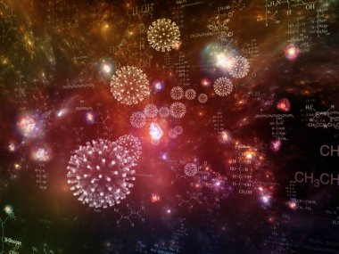Coronavirus Mikro Dünyası. Viral Salgın Serisi. Coronavirus parçacıkları ve mikro uzay elementlerinin virüs, salgın, enfeksiyon, hastalık ve sağlık projelerinde arka plan görevi görmesi için 3D Illustration