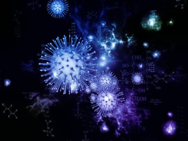 Coronavirus Araştırma. Viral Salgın Serisi. Coronavirus parçacıkları ve mikro uzay elementlerinin virüs, salgın hastalık, enfeksiyon, hastalık ve sağlıkla ilgili projelerde 3D çizimi