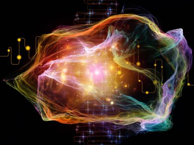 Ağ Tesadüfçülüğü serisi. Modern teknoloji ve bilimsel araştırma konularında organik fraktal geometri, ağ çizgileri ve ışıkların arka planı.