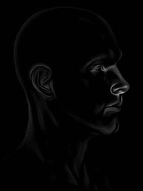 Nokta Hazırlama serisi. Bir insan modelinin 3 boyutlu görüntüleme tekniği noktalama tekniğiyle uygulanır..