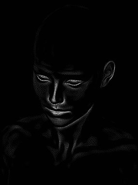 Nokta Hazırlama serisi. Bir insan modelinin 3 boyutlu görüntüleme tekniği noktalama tekniğiyle uygulanır..