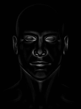 Nokta Hazırlama serisi. Bir insan modelinin 3 boyutlu görüntüleme tekniği noktalama tekniğiyle uygulanır..