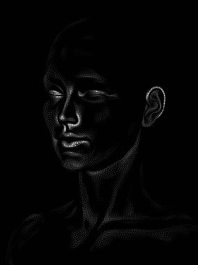 Nokta Hazırlama serisi. Bir insan modelinin 3 boyutlu görüntüleme tekniği noktalama tekniğiyle uygulanır..